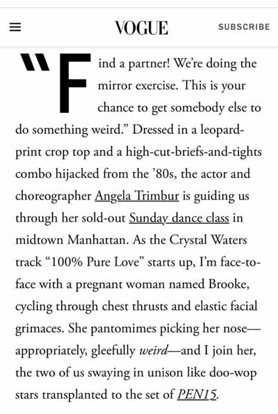 Vogue article about Angela Trimbur