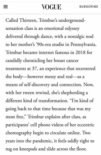Vogue article about Angela Trimbur